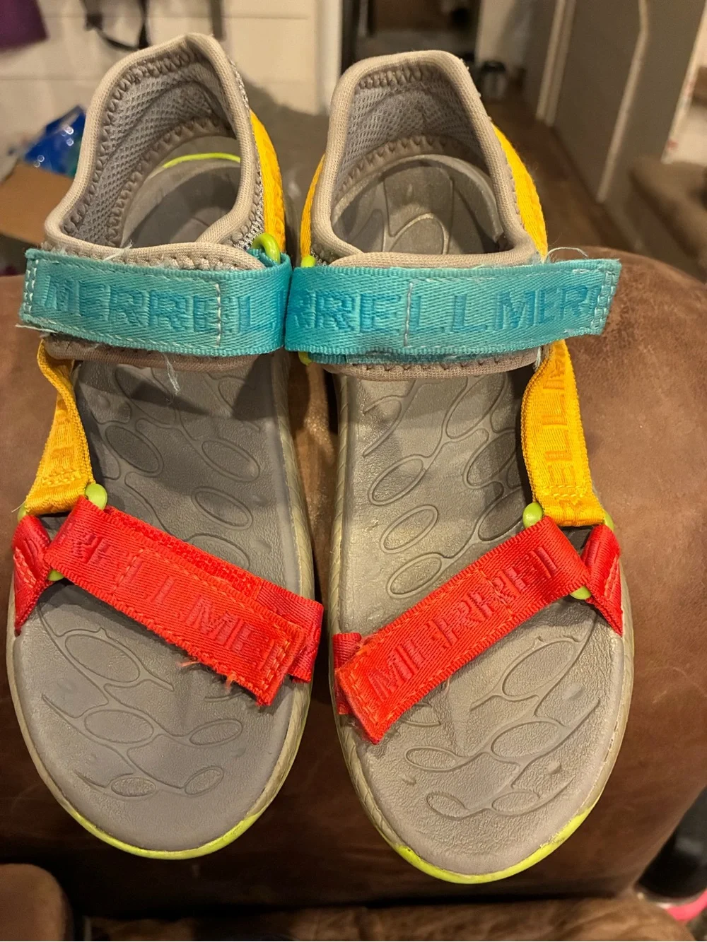 Merrell Kids Colorblock Hook-and-Loop Sandals - Turquoise/Red/Yellow